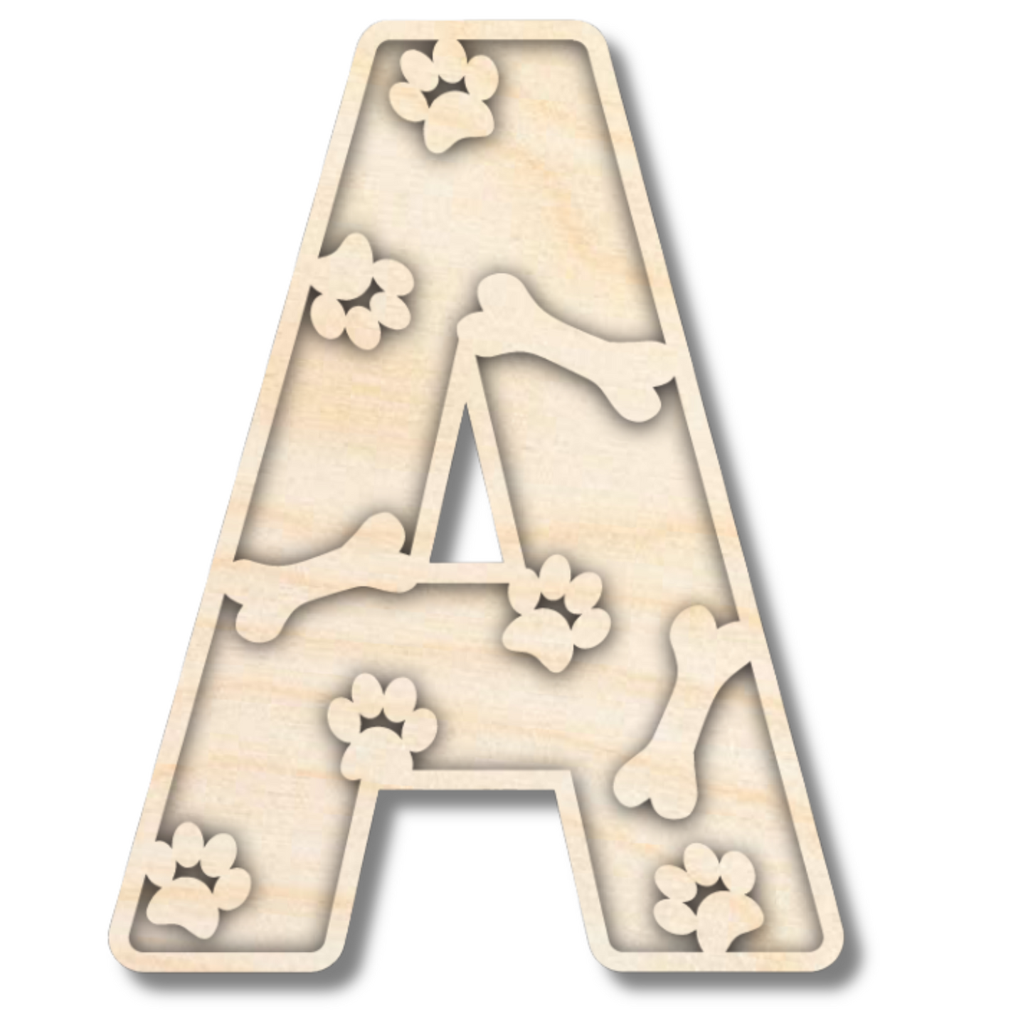 Unfinished Wood Layered Themed Letters | Paw Print | A-Z | 2 Piece | up to 24"