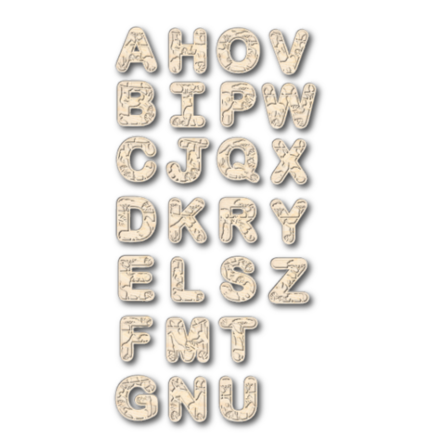 Unfinished Wood Layered Themed Letters | Jungle Animals | A-Z | 2 Piece | up to 24"