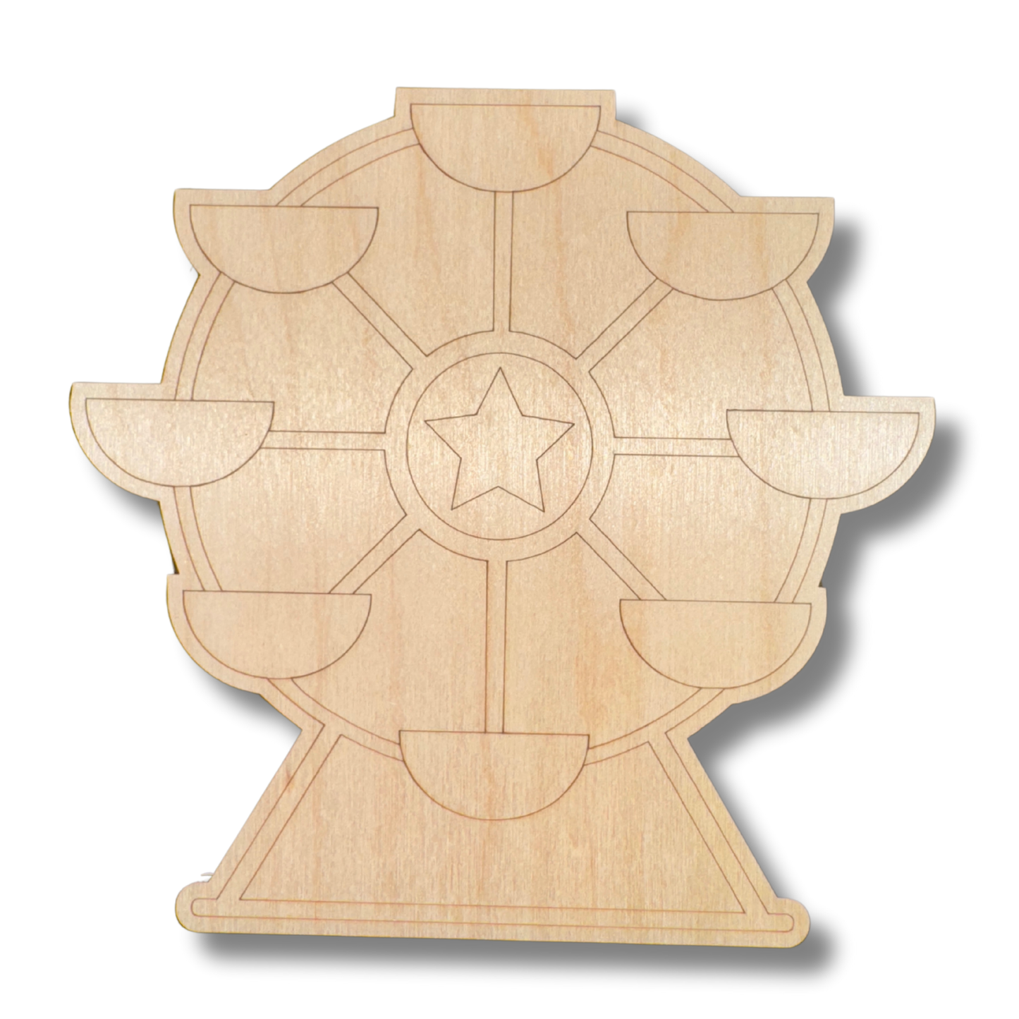 Unfinished Wood Etched Ferris Wheel Shape | Paint By Line Crafts | up to 30" DIY