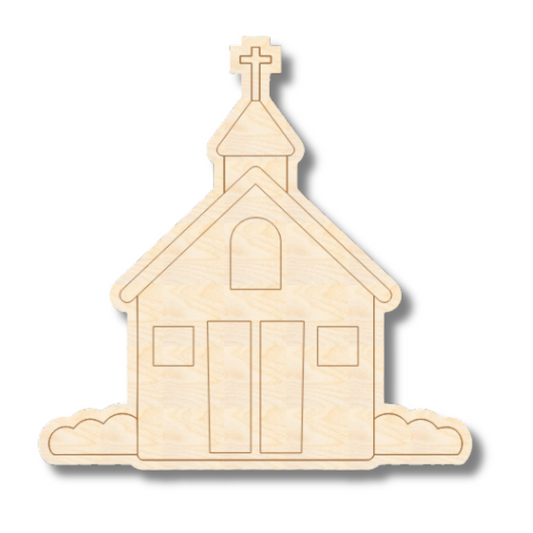 Unfinished Wood Etched Church Shape | Paint By Line Crafts | up to 30" DIY