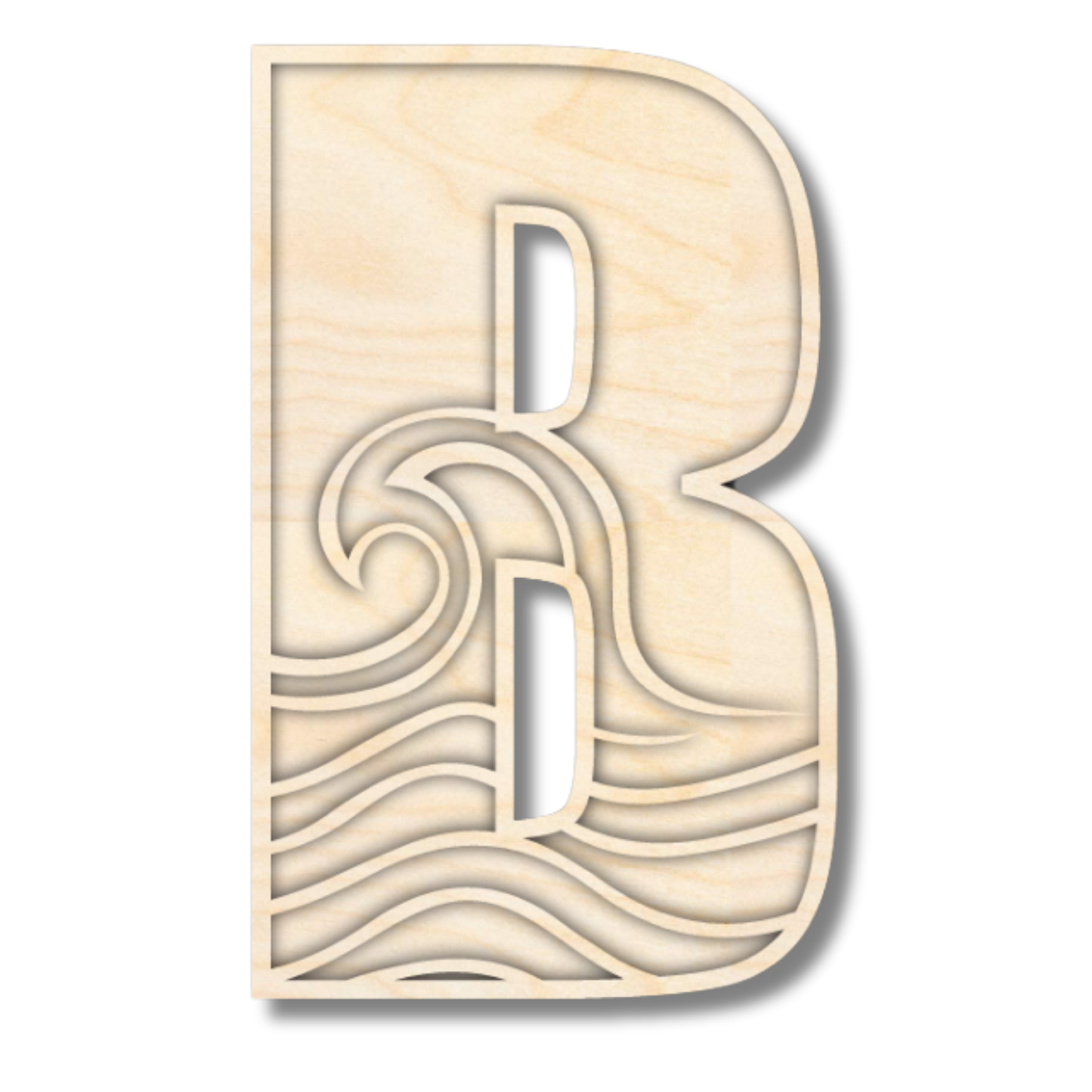 Unfinished Wood Layered Themed Letters | Wave | A-Z | 2 Piece | up to 24"