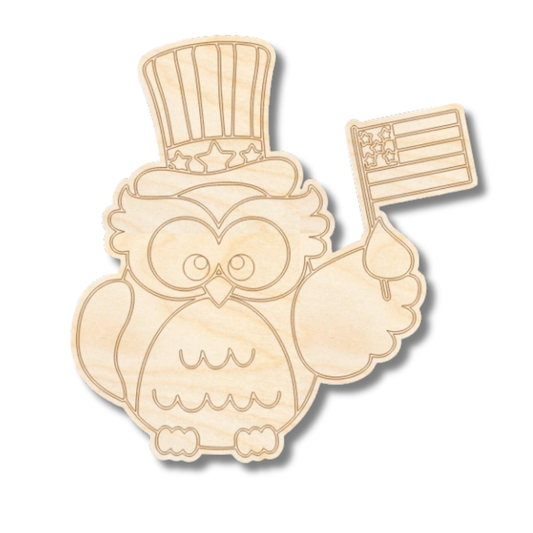 Unfinished Wood Etched Patriotic Owl Shape | Paint By Line Crafts | up to 30" DIY