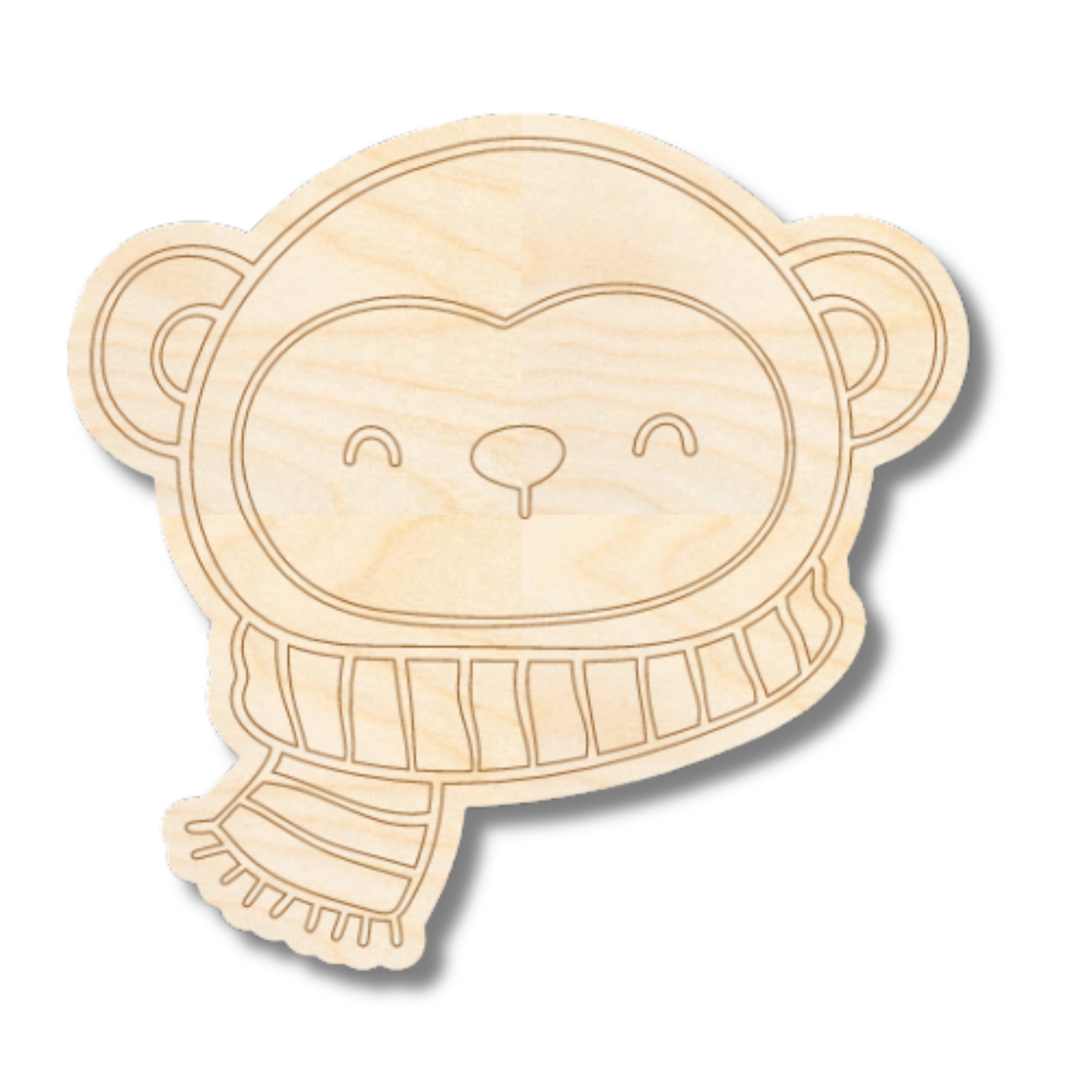 Unfinished Wood Etched Monkey with Scarf Shape | Paint By Line Crafts | up to 30" DIY