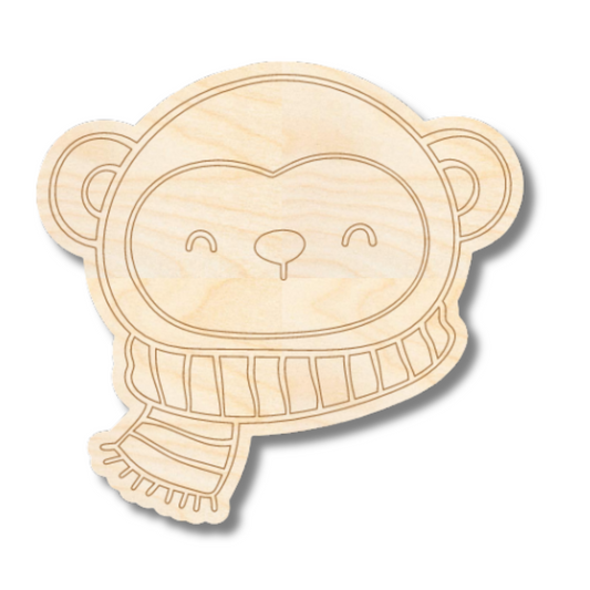 Unfinished Wood Etched Monkey with Scarf Shape | Paint By Line Crafts | up to 30" DIY