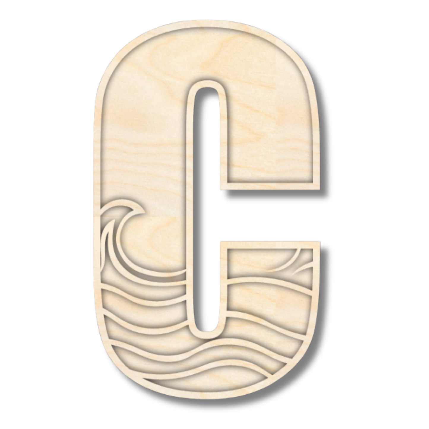 Unfinished Wood Layered Themed Letters | Wave | A-Z | 2 Piece | up to 24"