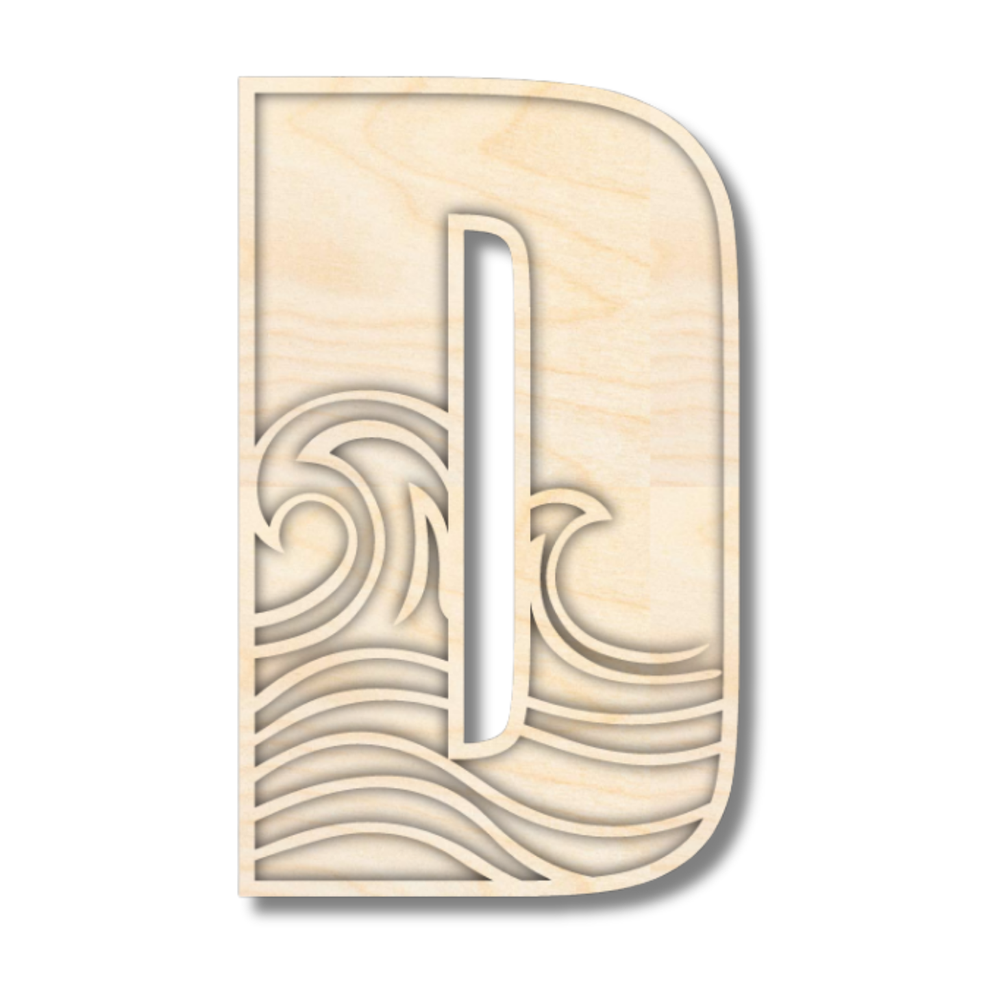 Unfinished Wood Layered Themed Letters | Wave | A-Z | 2 Piece | up to 24"