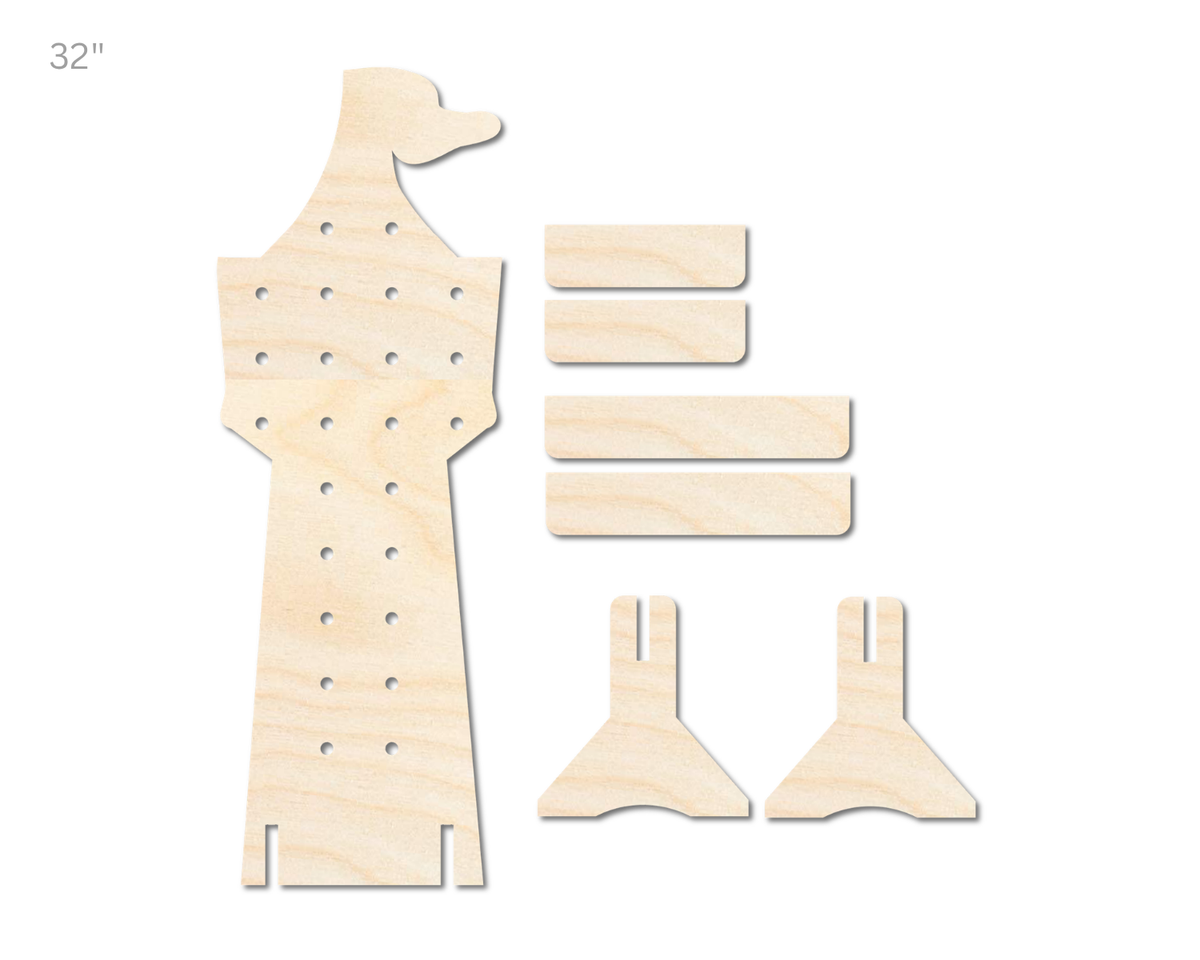 Unfinished Wood Tower Standing Peg Board  | Standing Wood Peg Board | 1/2" & 1/4" Thick Wood | up to 40"