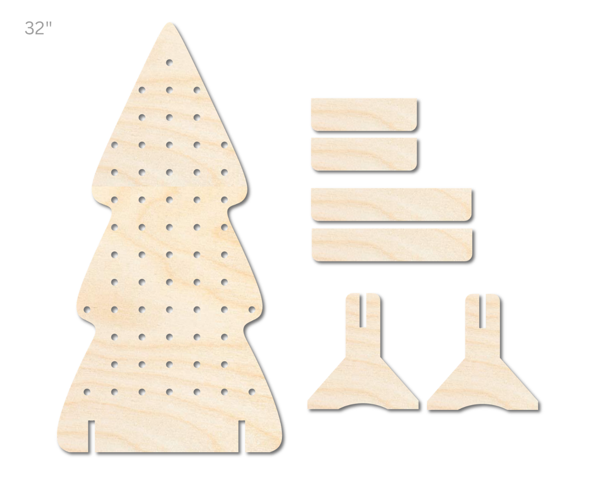 Unfinished Wood Christmas Tree Standing Peg Board  | Standing Wood Peg Board | 1/2" & 1/4" Thick Wood | up to 40"