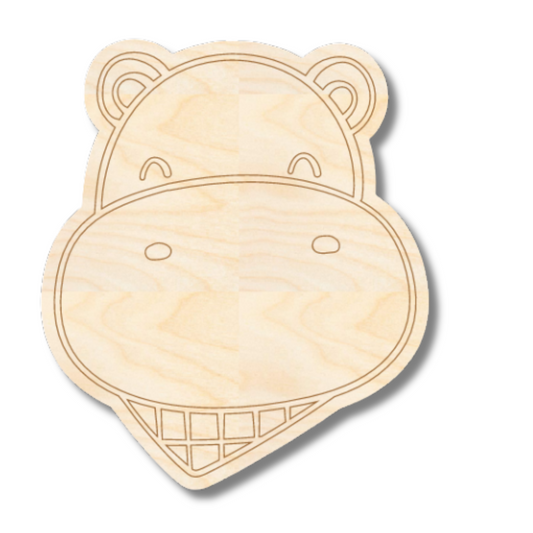 Unfinished Wood Etched Hippo Head Shape | Paint By Line Crafts | up to 30" DIY