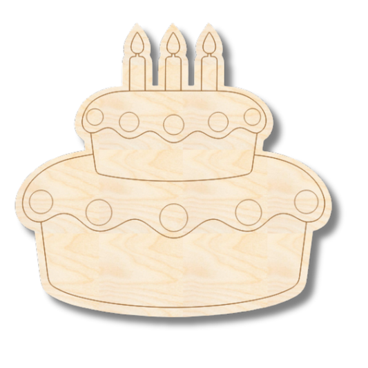 Unfinished Wood Etched Two Tier Birthday Cake Shape | Paint By Line Crafts | up to 30" DIY