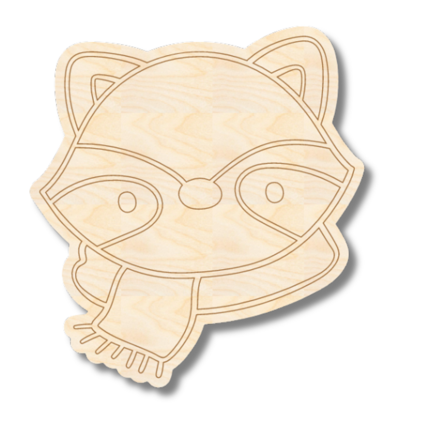 Unfinished Wood Etched Raccoon Head Shape | Paint By Line Crafts | up to 30" DIY