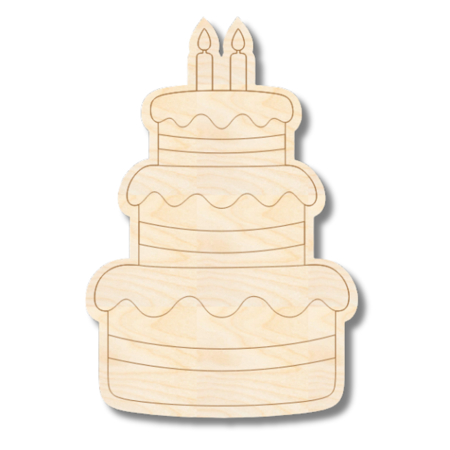 Unfinished Wood Etched Three Tier Birthday Cake Shape | Paint By Line Crafts | up to 30" DIY