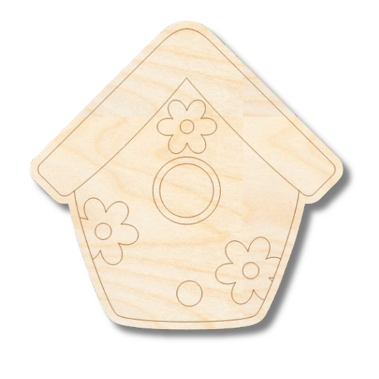 Unfinished Wood Etched Bird House Shape | Paint By Line Crafts | up to 30" DIY
