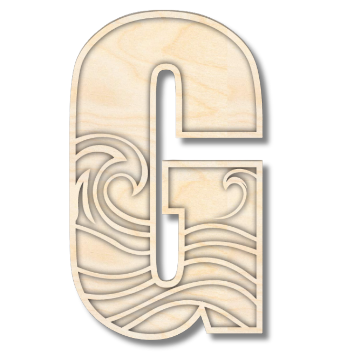 Unfinished Wood Layered Themed Letters | Wave | A-Z | 2 Piece | up to 24"