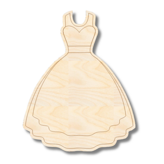 Unfinished Wood Etched Wedding Dress Shape | Paint By Line Crafts | up to 30" DIY