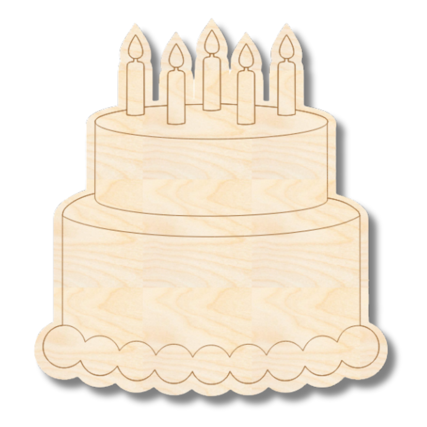 Unfinished Wood Etched Two Tier Birthday Cake Shape | Paint By Line Crafts | up to 30" DIY