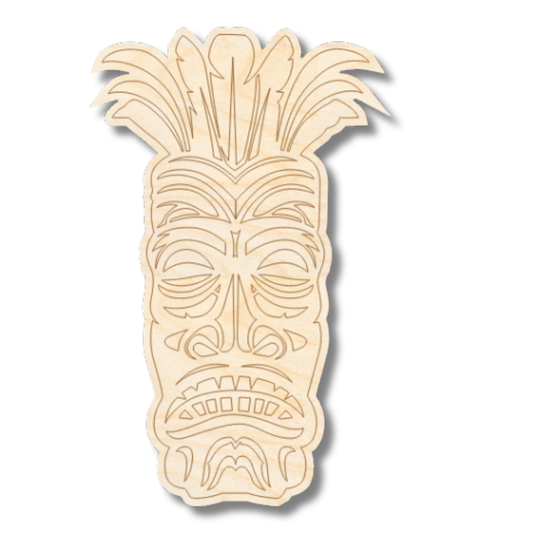 Unfinished Wood Etched Mighty Tiki Shape | Paint By Line Crafts | up to 30" DIY