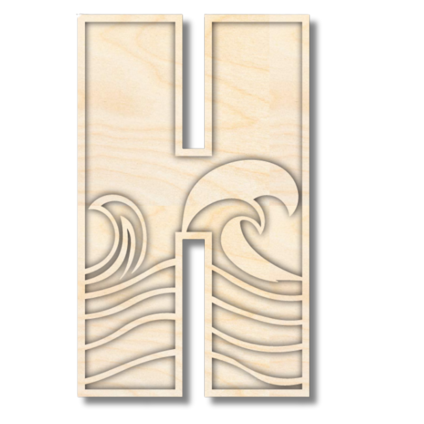 Unfinished Wood Layered Themed Letters | Wave | A-Z | 2 Piece | up to 24"