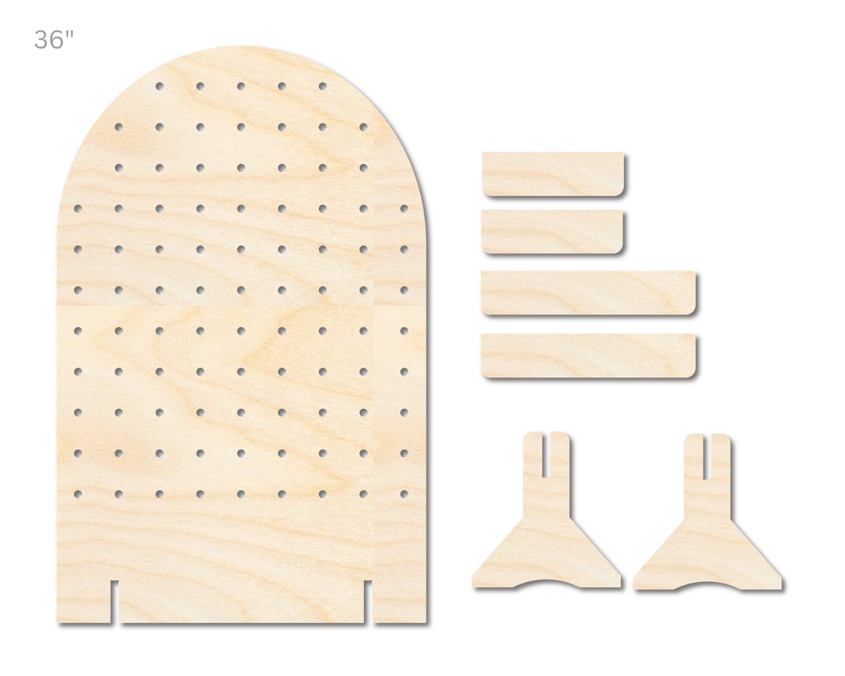 Unfinished Wood Arch Standing Peg Board  | Standing Wood Peg Board | 1/2" & 1/4" Thick Wood | up to 40"