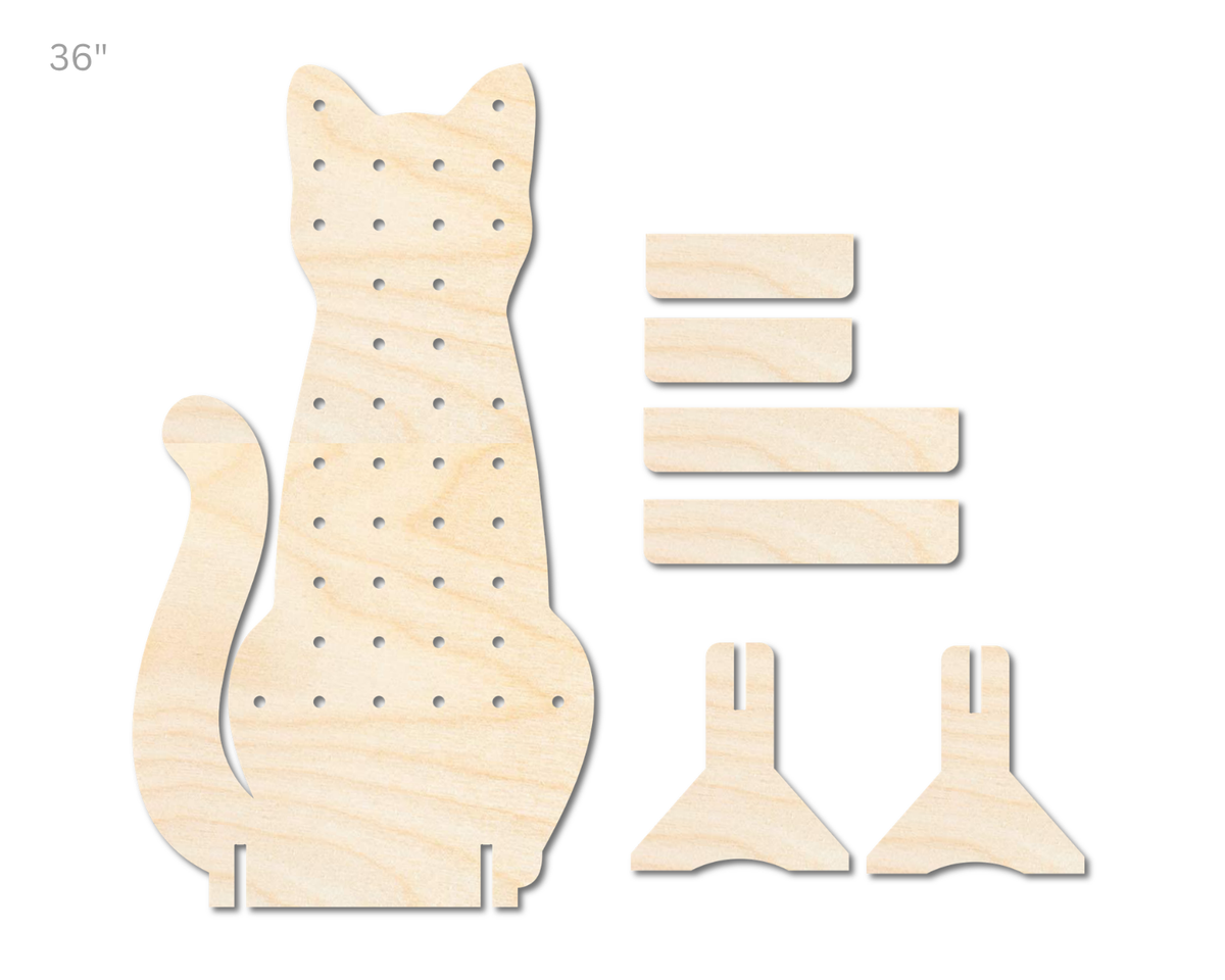 Unfinished Wood Cat Standing Peg Board  | Standing Wood Peg Board | 1/2" & 1/4" Thick Wood | up to 40"