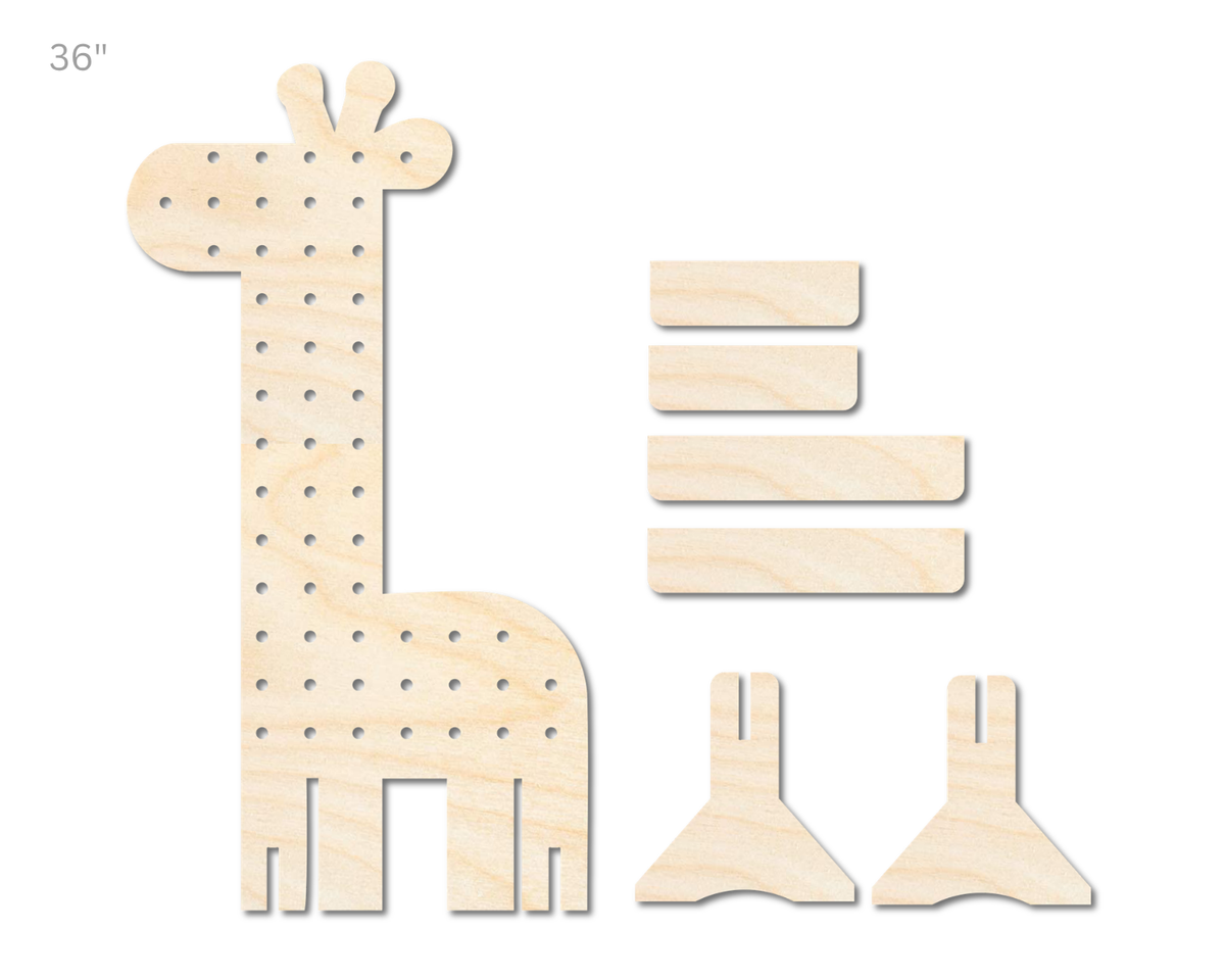 Unfinished Wood Giraffe Standing Peg Board  | Standing Wood Peg Board | 1/2" & 1/4" Thick Wood | up to 40"