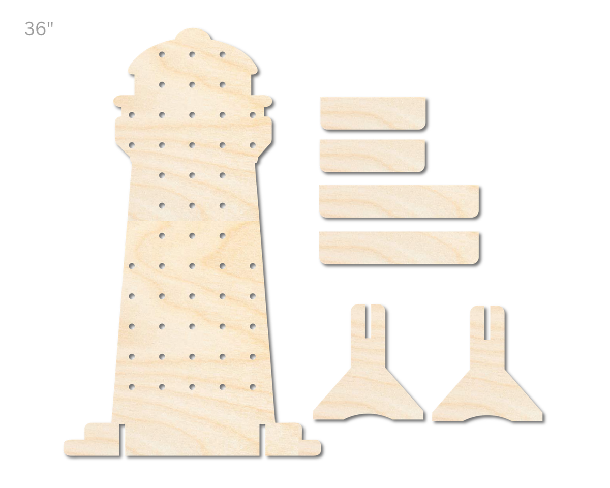 Unfinished Wood Lighthouse Standing Peg Board  | Standing Wood Peg Board | 1/2" & 1/4" Thick Wood | up to 40"