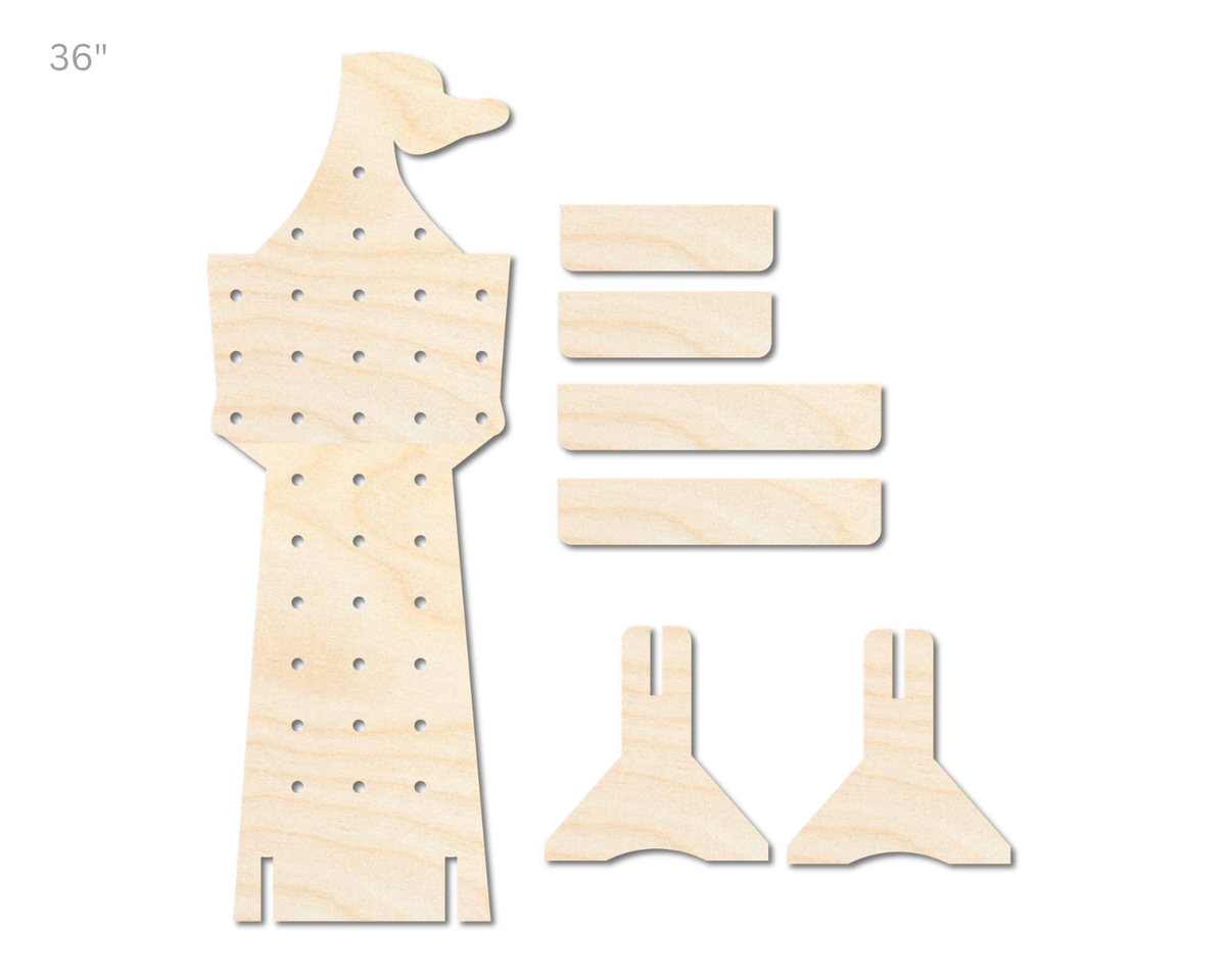Unfinished Wood Tower Standing Peg Board  | Standing Wood Peg Board | 1/2" & 1/4" Thick Wood | up to 40"