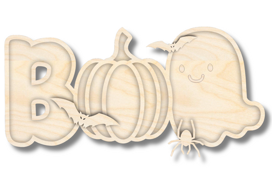 Unfinished Wood Boo Pumpkin Ghost Layered Sign | 3 Piece | Layered Boo Sign | up to 46" DIY