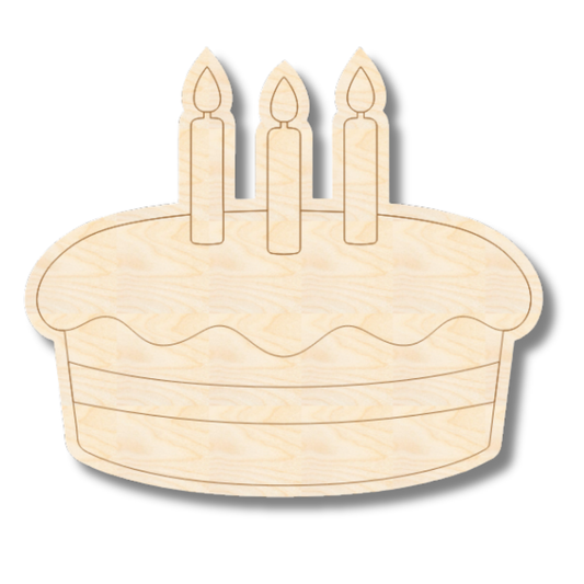 Unfinished Wood Etched Small Birthday Cake Shape | Paint By Line Crafts | up to 30" DIY