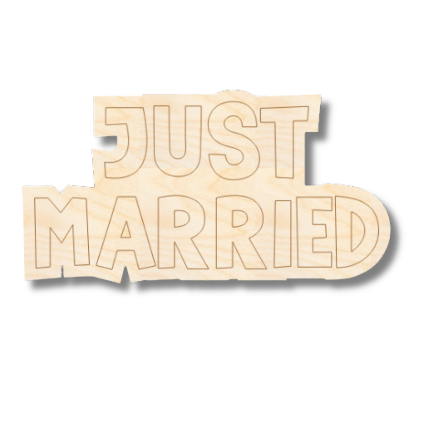 Unfinished Wood Etched Just Married Shape | Paint By Line Crafts | up to 30" DIY