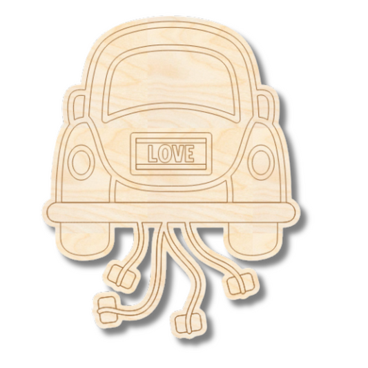 Unfinished Wood Etched Just Married Car Shape | Paint By Line Crafts | up to 30" DIY