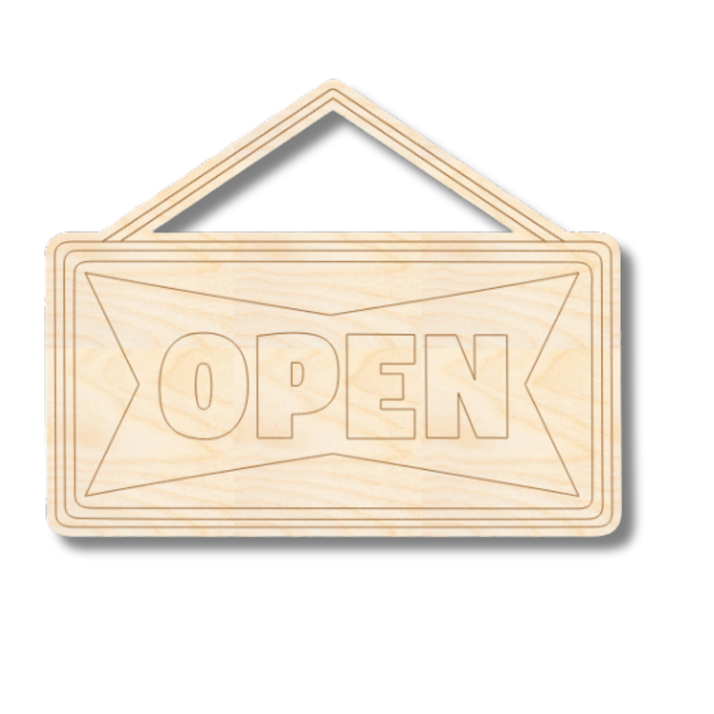 Unfinished Wood Etched Open Sign Shape | Paint By Line Crafts | up to 30" DIY