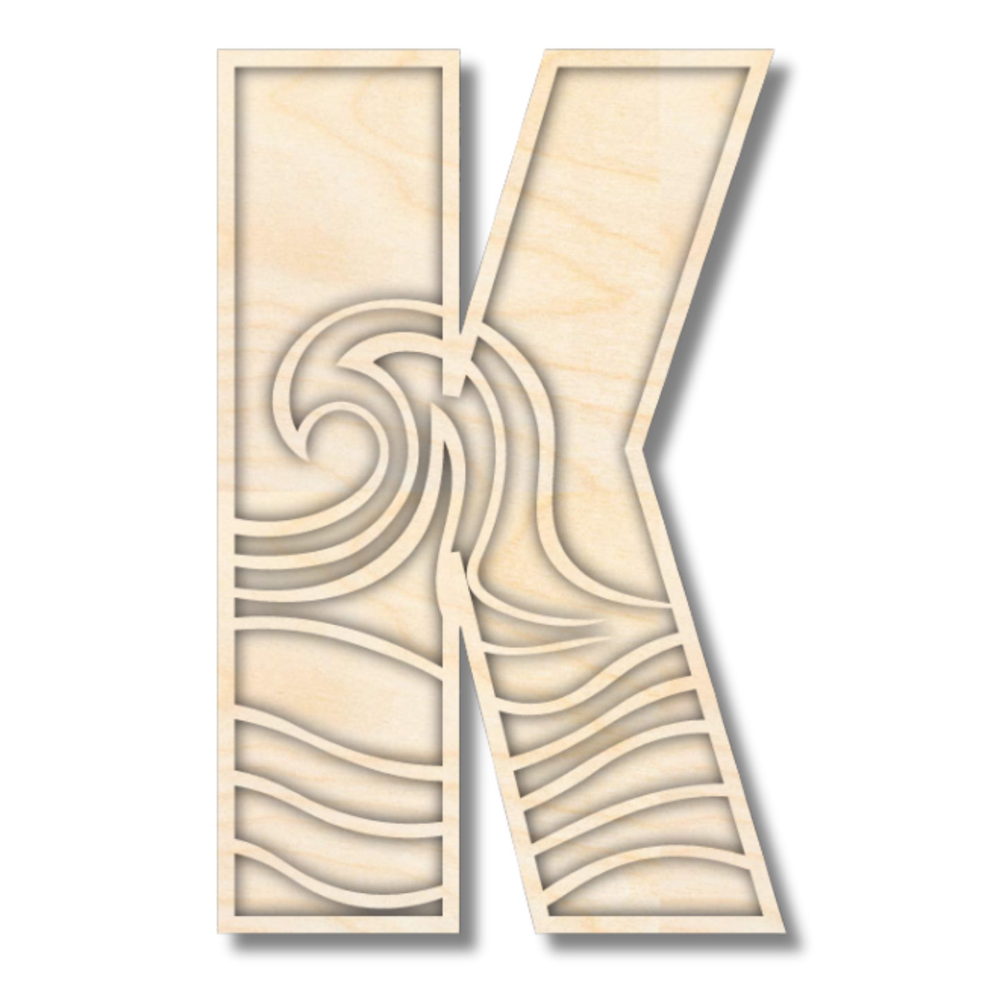 Unfinished Wood Layered Themed Letters | Wave | A-Z | 2 Piece | up to 24"