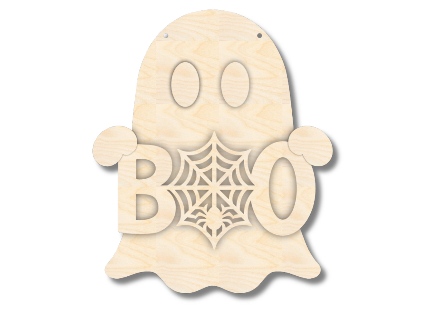 Unfinished Wood Ghost Holding Boo Door Sign Kit | Wood Craft Cutouts | 1/4" Thick |