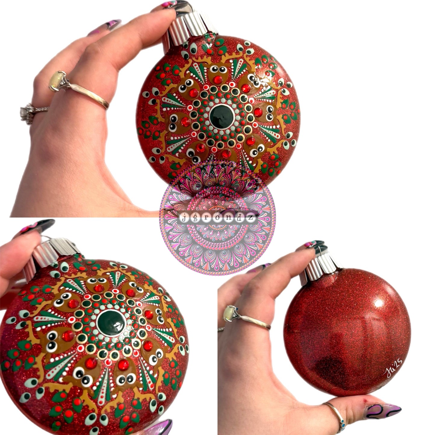 3” Rudolph Mandala Glitter Ornament