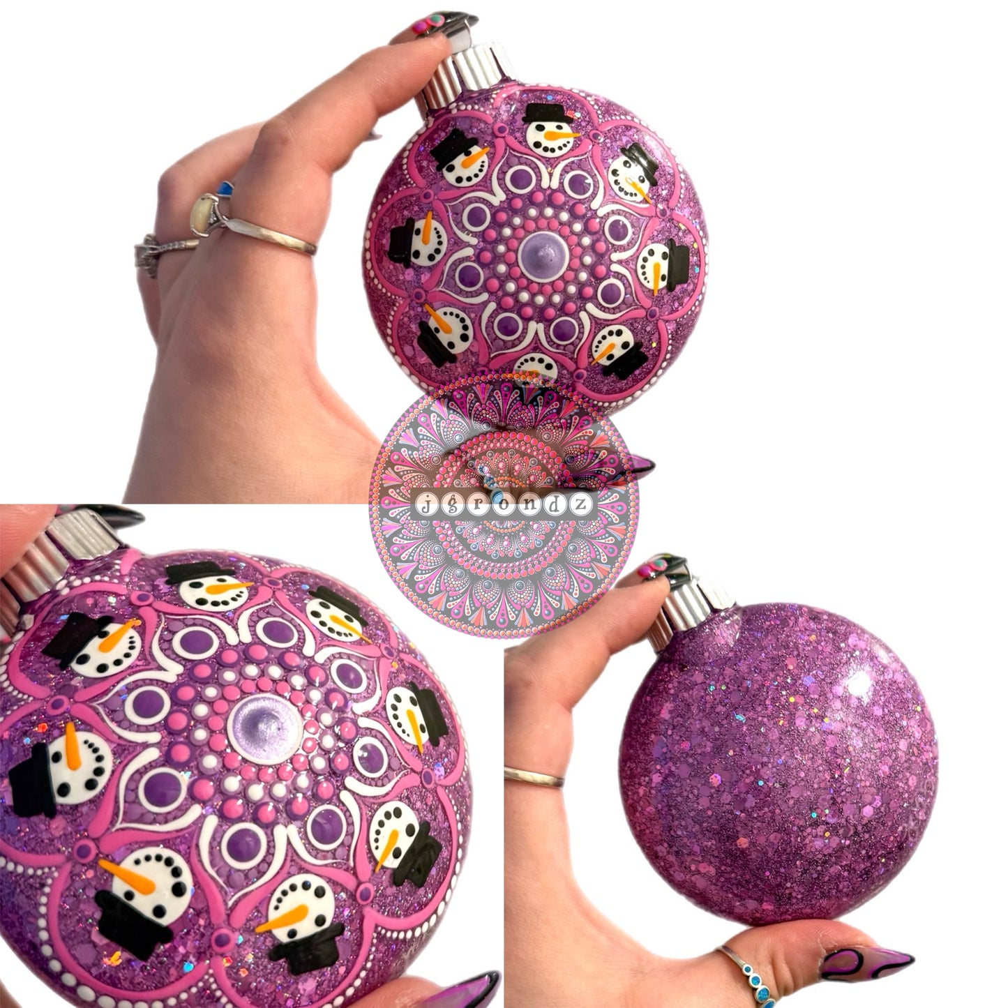 3” Snowman Mandala Glitter Ornament