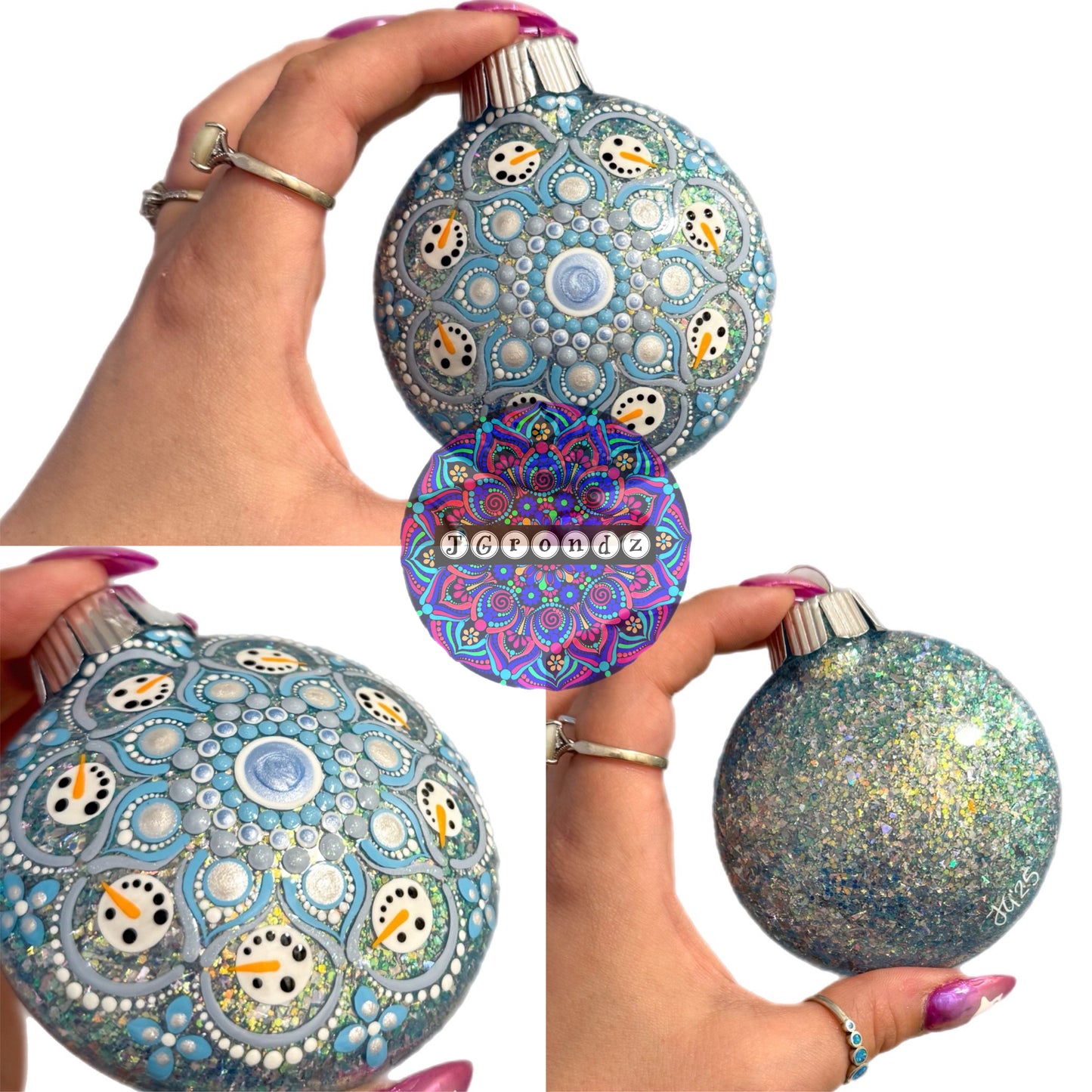 3” Snowman Mandala Glitter Ornament