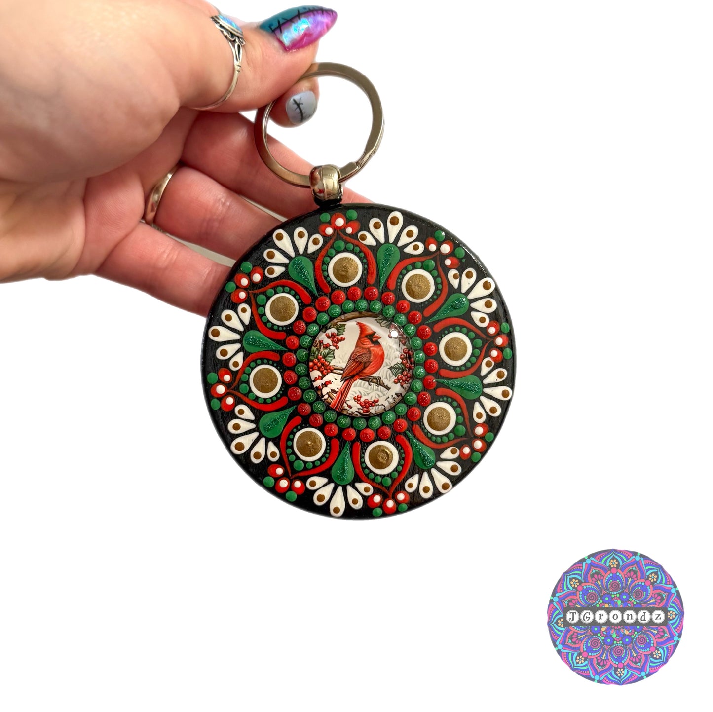 Cardinal Mandala Purse Pendant 3”