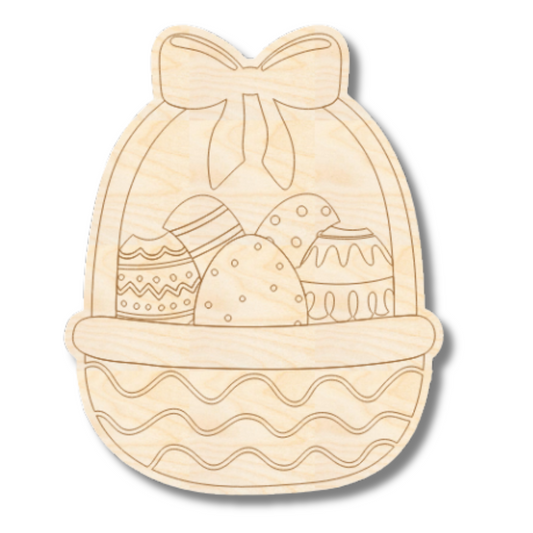 Unfinished Wood Etched Easter Egg Basket Shape | Paint By Line Crafts | up to 30" DIY