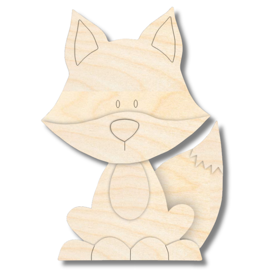 Unfinished Wood Layered and Etched Fox Shelf Sitter | 6" Tall | 1/8" Wood | Wood Craft DIY