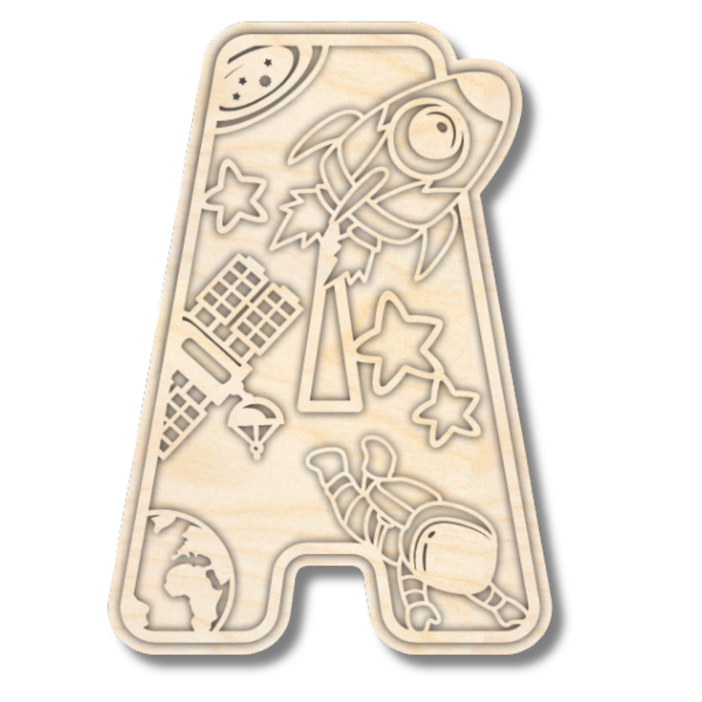 Unfinished Wood Layered Themed Letters | Space | A-Z | 2 Piece | up to 24"