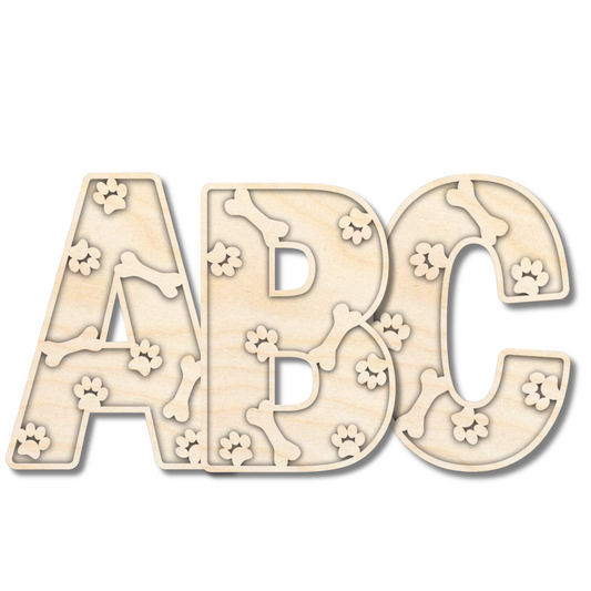 Unfinished Wood Layered Themed Letters | Paw Print | A-Z | 2 Piece | up to 24"