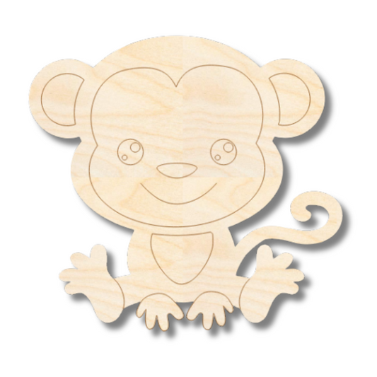 Unfinished Wood Etched Monkey Shape | Paint By Line Crafts | up to 30" DIY