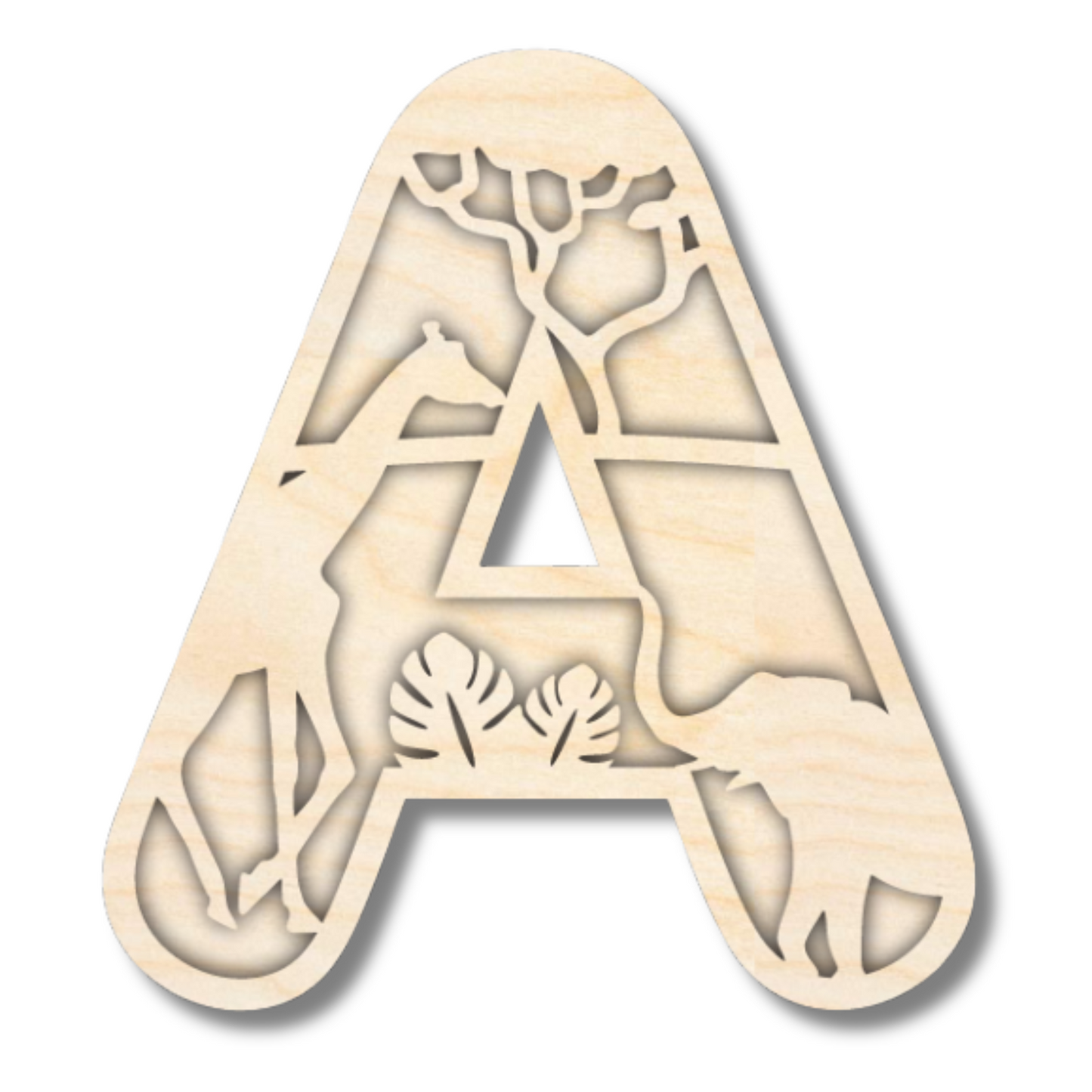 Unfinished Wood Layered Themed Letters | Jungle Animals | A-Z | 2 Piece | up to 24"