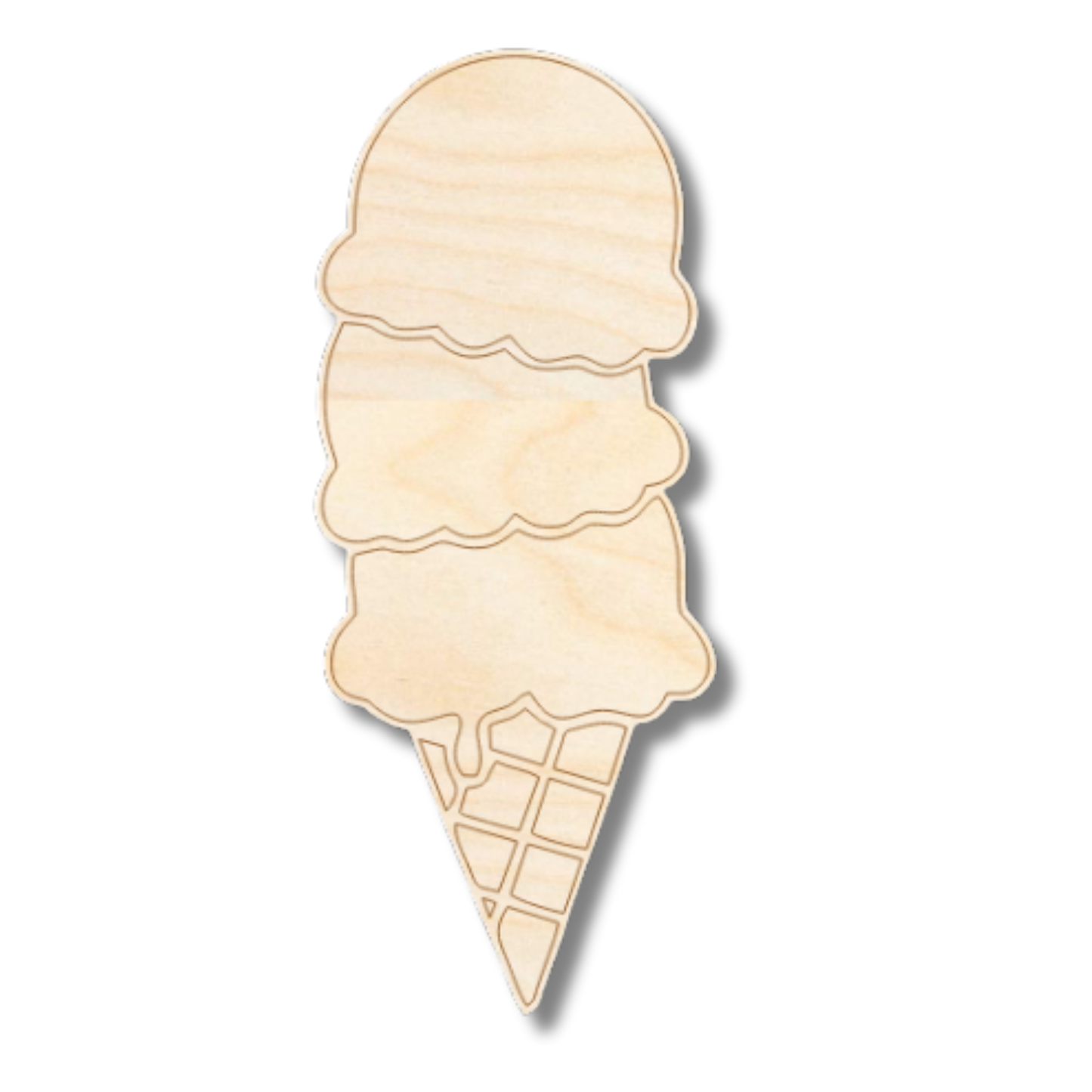 Unfinished Wood Etched Triple Stack Ice Cream Shape | Paint By Line Crafts | up to 30" DIY