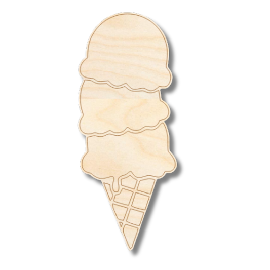 Unfinished Wood Etched Triple Stack Ice Cream Shape | Paint By Line Crafts | up to 30" DIY