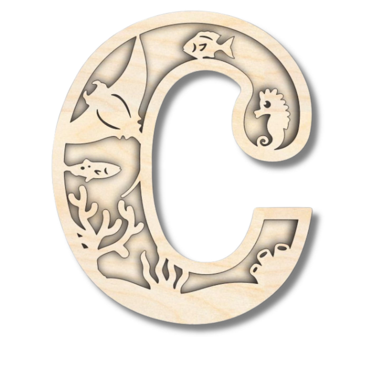 Unfinished Wood Layered Themed Letters | Ocean | A-Z | 2 Piece | up to 24"