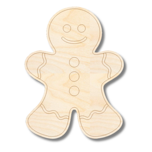 Unfinished Wood Etched Gingerbread Man Shape | Paint By Line Crafts | up to 30" DIY