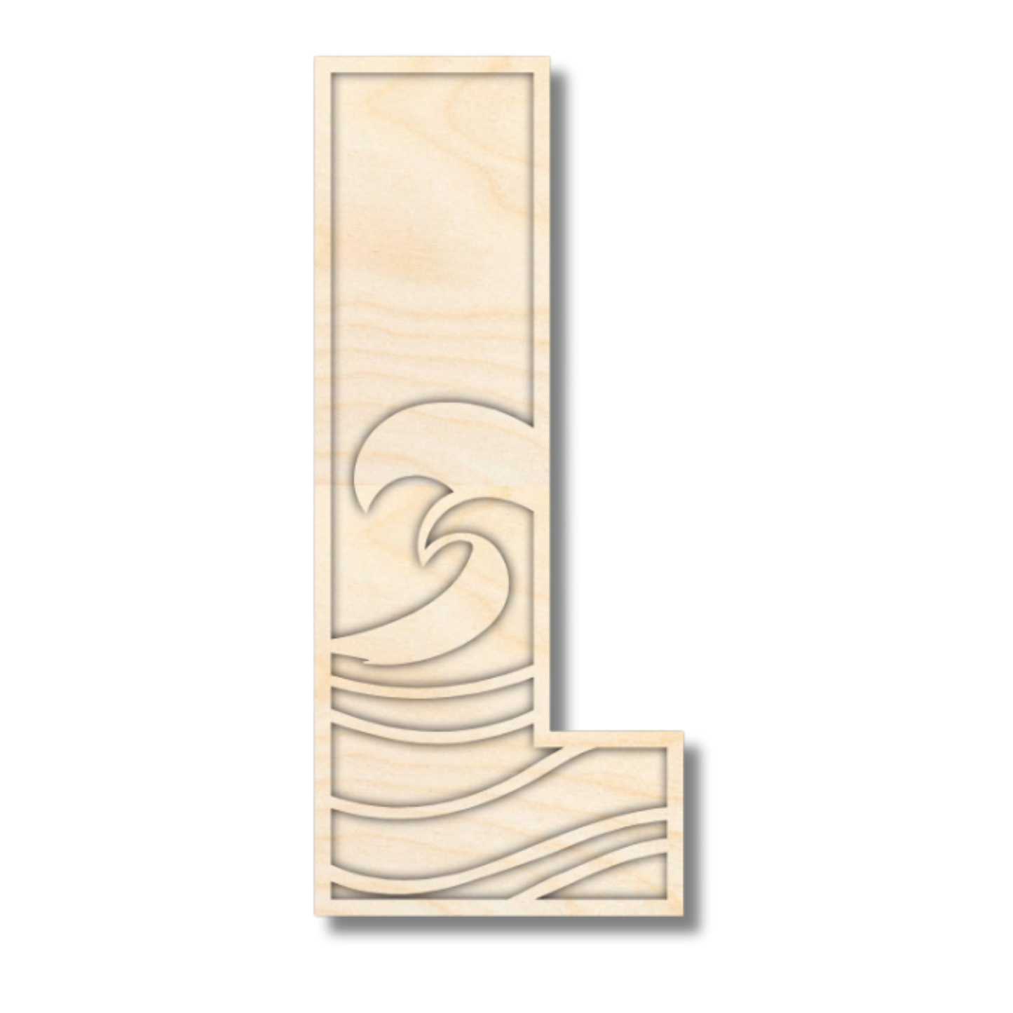 Unfinished Wood Layered Themed Letters | Wave | A-Z | 2 Piece | up to 24"