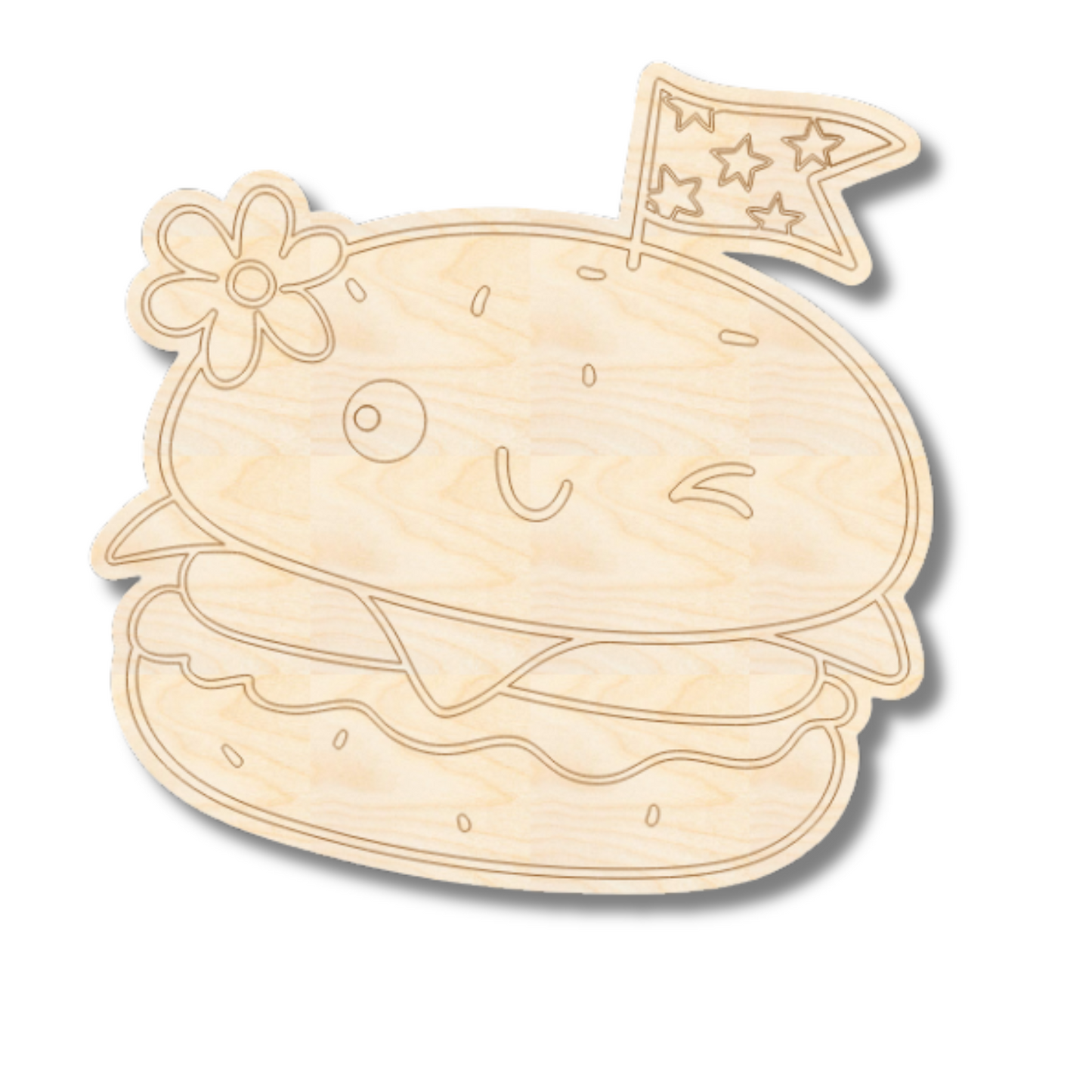 Unfinished Wood Etched Groovy Hamburger Shape | Paint By Line Crafts | up to 30" DIY